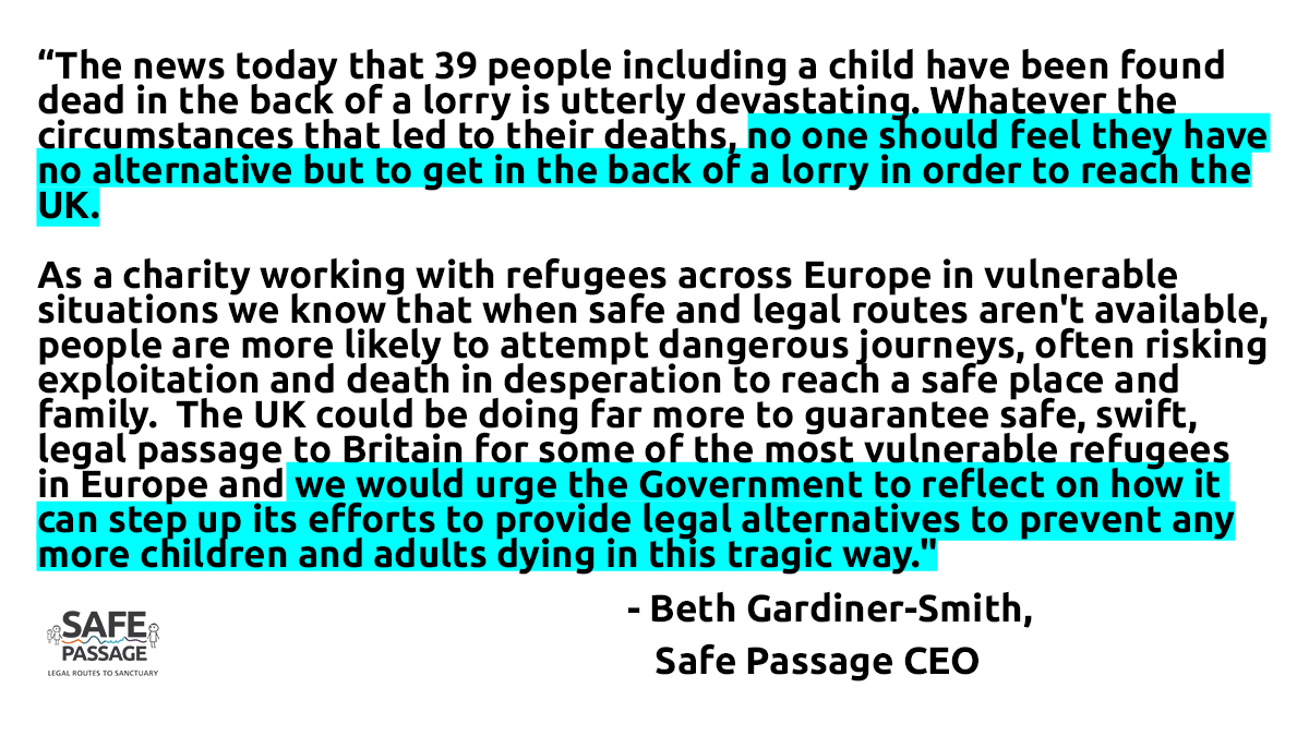 The 39 people who were found dead in the back of a lorry today are victims.

Here is our statement.
