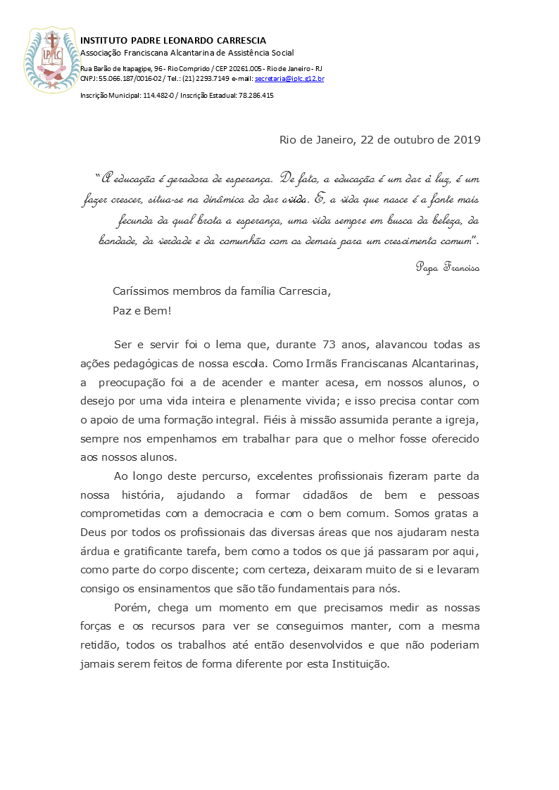 IPLCarrescia's tweet photo. Carta Comunicado https://t.co/U7aW5QKX7K