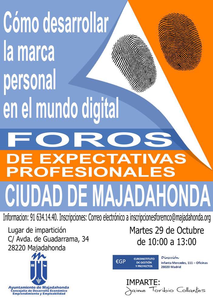 SSaavedraMoreno's tweet photo. FORO de Expectativas Profesionales: la marca personal es la huella que dejamos también profesionalmente. La gestión de esa huella es fundamental en esta sociedad competitiva y digital. Inscribete: inscripcionesforemco@majadahonda.org
 Marca la diferencia.!¡ATREVETE!! https://t.co/UG0PBWt6gZ