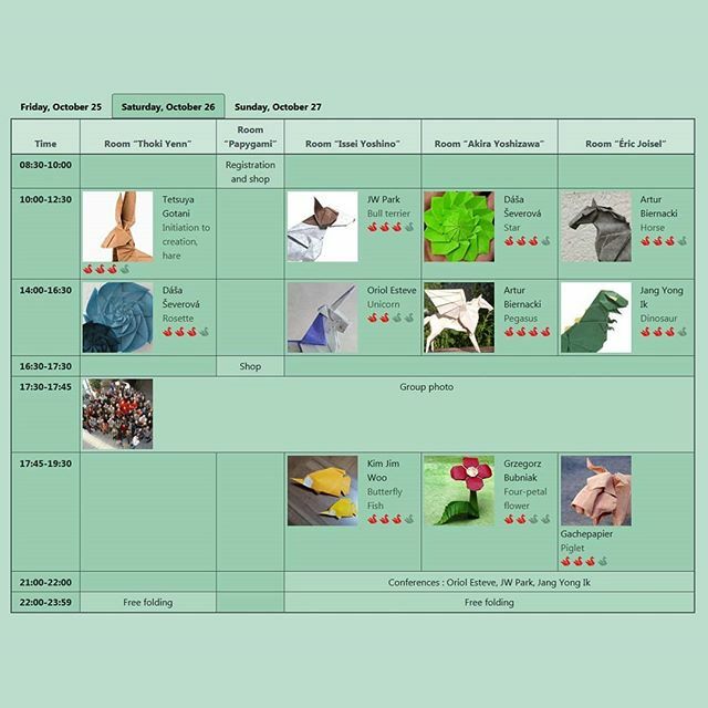 OORAA_fr's tweet photo. Here is Saturday's schedule... With workshops by @tetsuyagotani @18575_origamist @paperain @arturorigami @oriol.esteve.origami Jang Yong Ik, Kim Jin Woo, Grzegorz Bubniak, @gachepapier 
Make something beautiful with this paper ! https://t.co/g9rBWdltgR https://t.co/eLoGHZ5Xgc