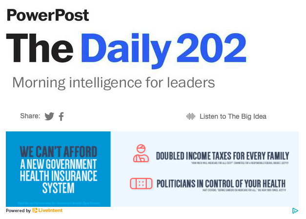 cass_ing's tweet photo. @washingtonpost why are you allowing these blatant Big Pharma lobbyist lies in your ads? "Doubled income taxes for every family." These are the types of false ads that are  the problem with misinformation that WaPo should be against. https://t.co/b91iyzrvUK