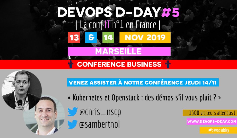 Rejoignez-nous le 14 novembre à Marseille (Stade Velodrome) pour le DevOPS D-Day, Samuel Berthollier (Antemeta) &amp; moi presenteront sur l'adoption de Kubernetes dans les enterprises, des use-cases &amp;  démo. Check devops-dday.com <a href="/samberthol/">Samuel Berthollier</a> <a href="/SBUCloud/">Stephane Bureau</a> #HPE #devopsdday
