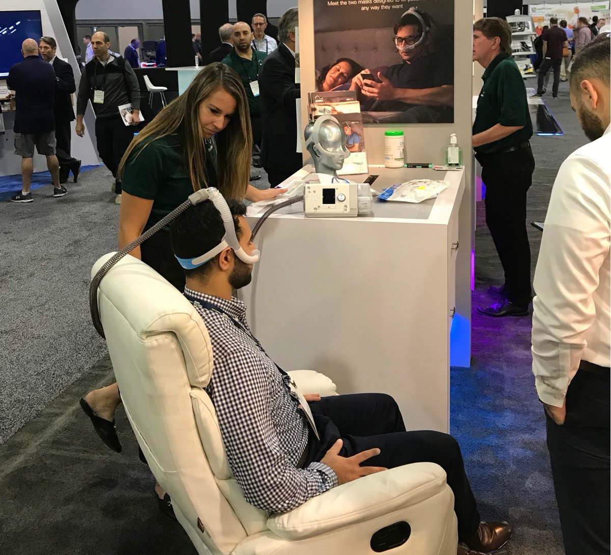 Resmed's tweet image. Stop by Booth 2116 at #Medtrade19 and see for yourself how the design and feel of our new AirFit N30 mask can lead to greater comfort for your patients in their therapy.