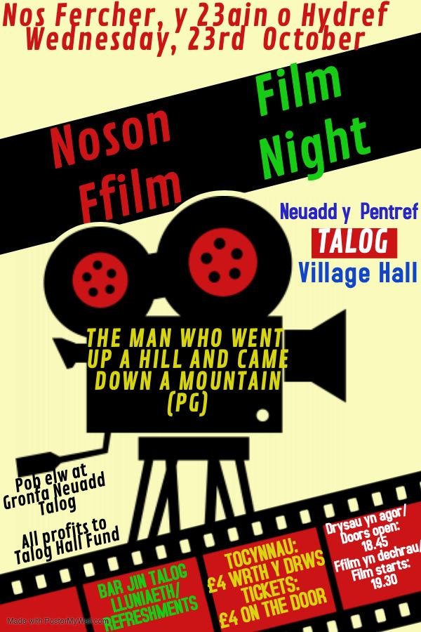TalogNews's tweet photo. *** EVERY WELCOME TO JOIN US  TONIGHT FOR "TALOG NOSSON FFILM / FILM NIGHT" @ TALOG HALL ***

Wednesday 23 October 2019
Doors open 18.45 - Film starts 19:30 
Tickets £4.00 on the door

Jin Talog will be running a gin bar before the film 😁😁😁

#TalogHall #Nossonffilm #JinTalog https://t.co/NGkoGVRIAE