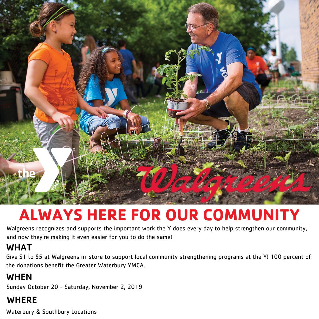 Join us in supporting our YMCA! From now until November 2, Walgreens will be collecting donations that will go directly into strengthening programs at the Y. Give today! #BecauseY #walgreens