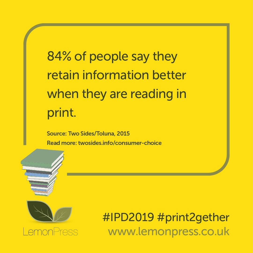 84% of people say they retain information better when they are reading in print.

#powerofprint #IPD2019 #InternationalPrintDay #print2gether <a href="/TwoSidesUK/">Two Sides</a>