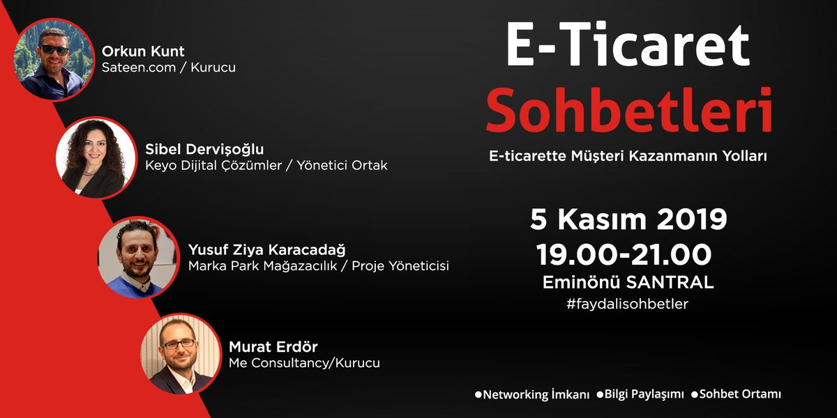 5 Kasım Salı akşamı e-ticarette müşteri kazanmanın yollarını konuşacağımız etkinliğimize bütün dostları bekleriz. Detaylı bilgi ve rezervasyon için; bit.ly/2MyTXC2 <a href="/ticimax/">Ticimax</a> <a href="/sateencom/">sateencom</a> <a href="/MarkaParkcom/">Marka Park</a> <a href="/ConsultancyMe/">Me Consultancy</a> <a href="/santralhub/">SANTRAL</a> #eticaretsohbetleri