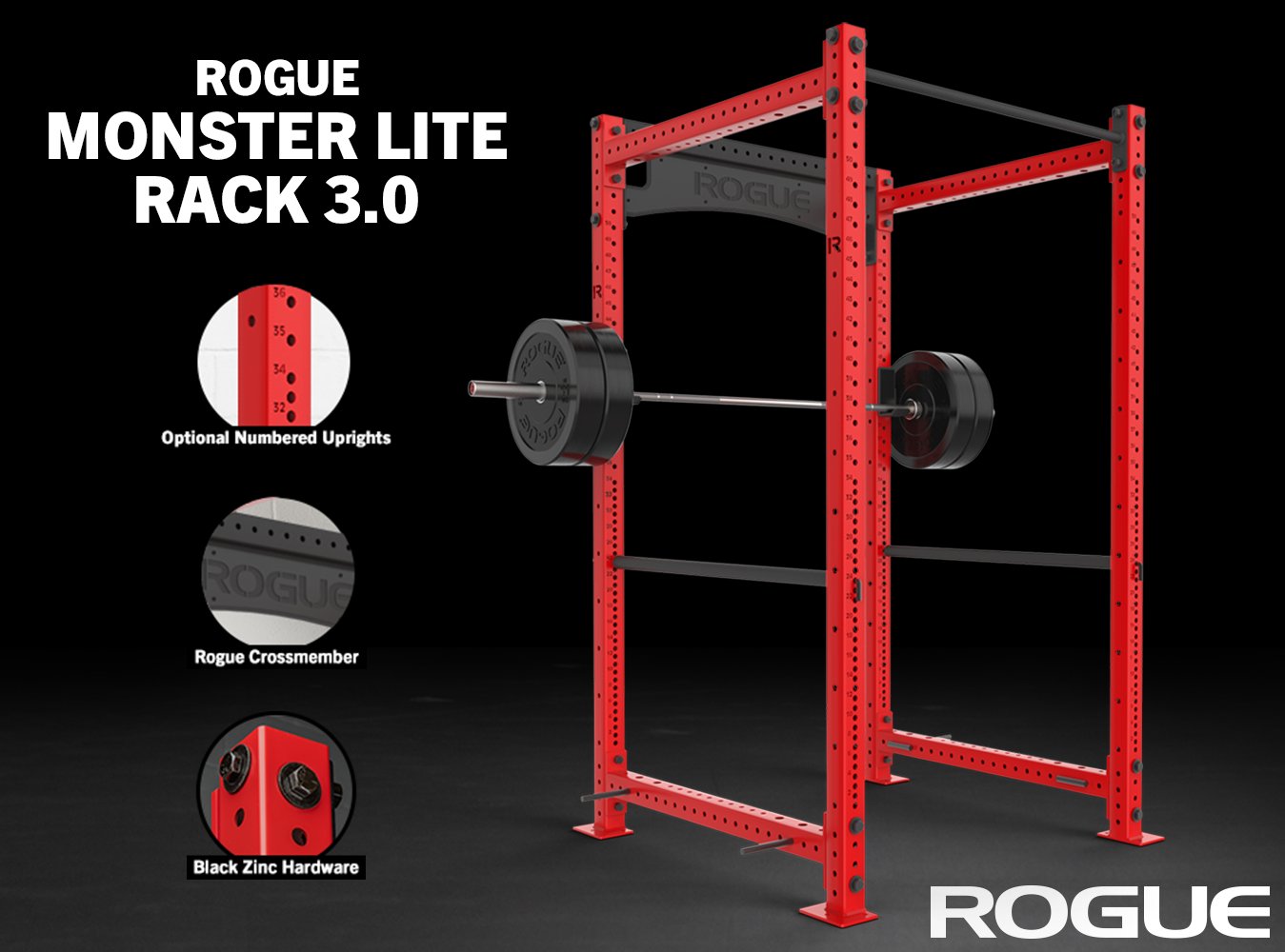 Rogue Fitness on X Introducing the Rogue Monster Lite Power Rack 3.0 1. Numbered uprights 2. New stabilizing Rogue nameplate 3. Slinger compatible crossmembers 4. Available in 11 colors https t 1Cy...
