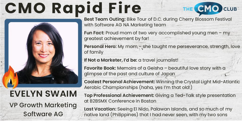 RT SoftwareAG 'RT TheCMOclub: Get to know Boston CMO Club Member evswaim, VP of Growth Marketing for SoftwareAG! 🔥🎤 #CMOrapidFire '