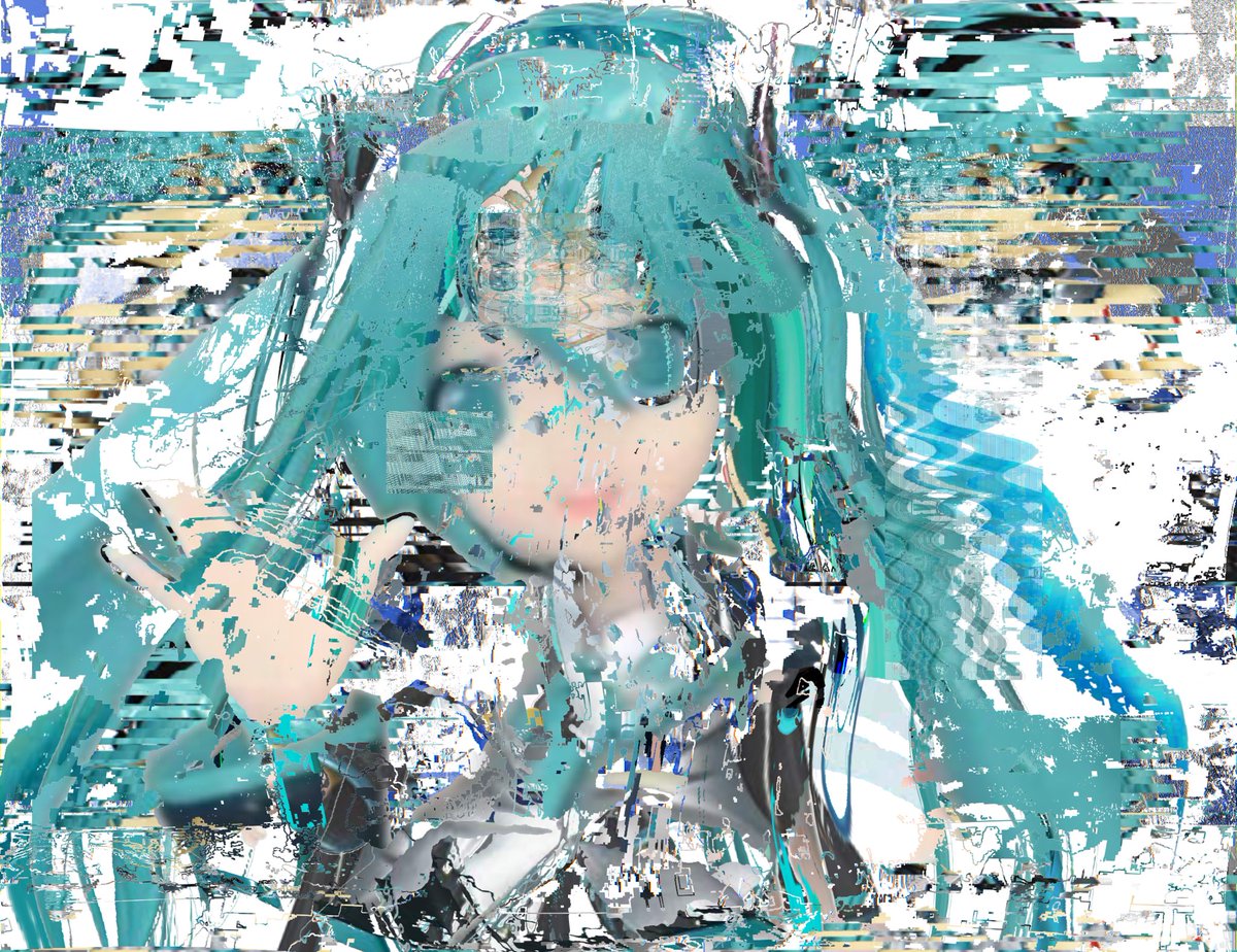 hatsune miku 1girl solo long hair twintails glitch aqua hair detached sleeves  illustration images