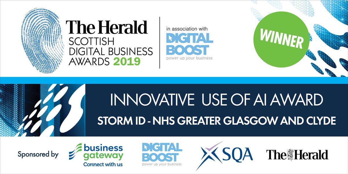Well done to Storm ID - NHS Greater Glasgow and Clyde who takes home the #Digibiz award for Innovative use of AI.