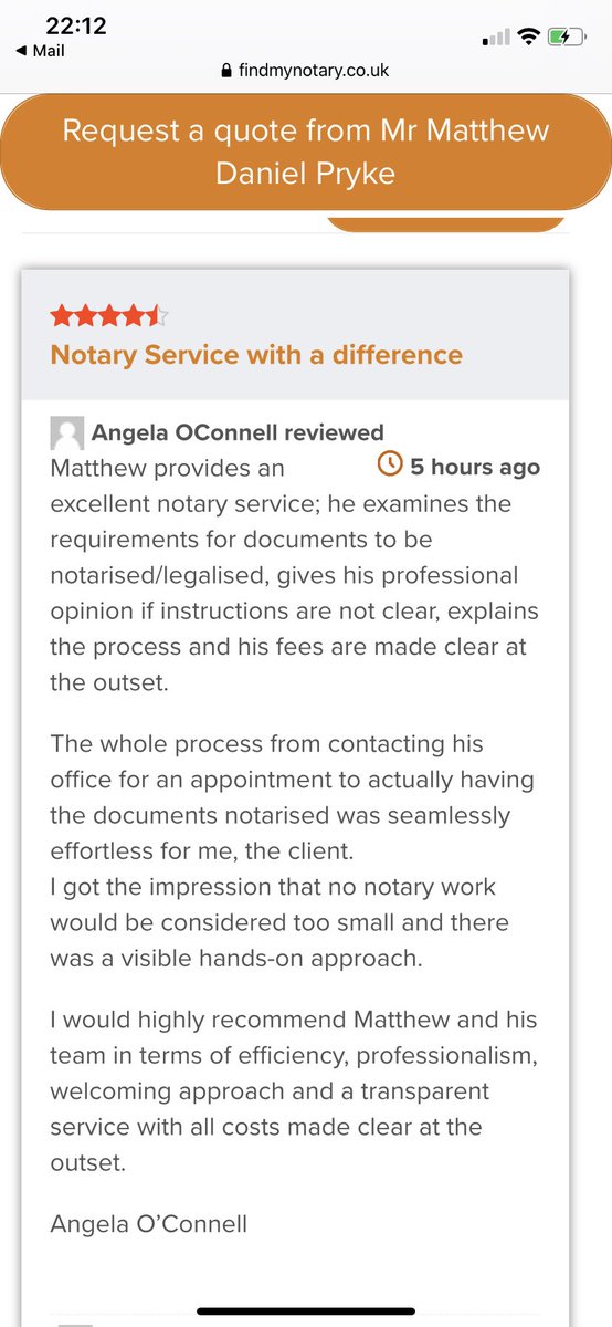 matthewpryke's tweet photo. Delighted my #Notary office has received such a positive testimonial today #ThankYou #FindMyNotary https://t.co/FQge7KDMm4 https://t.co/DaMKNIk6ZN