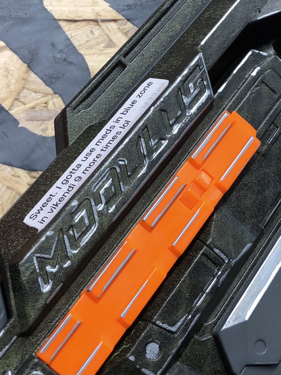 nixety's tweet photo. ‘Sweet, I gotta use meds in blue zone in vikendi 9 more times lol’ long name for a gun but rather fitting for @Geeza_Games #nerf #nerfmodulus #mixerstreamer https://t.co/sM1GmXnG1r