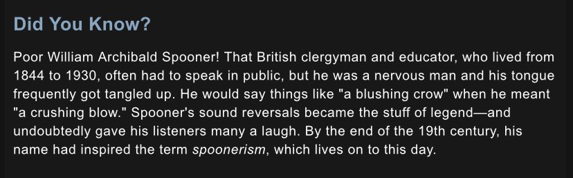 CDB_90's tweet image. TIL William Archibald Spooner and I are kindred souls. 

An ode the the many times I’ve referred to it as a ‘Par Cark’, a ‘Ship Fop’, and even announced my own name as Beera Crown. #Spoonerism