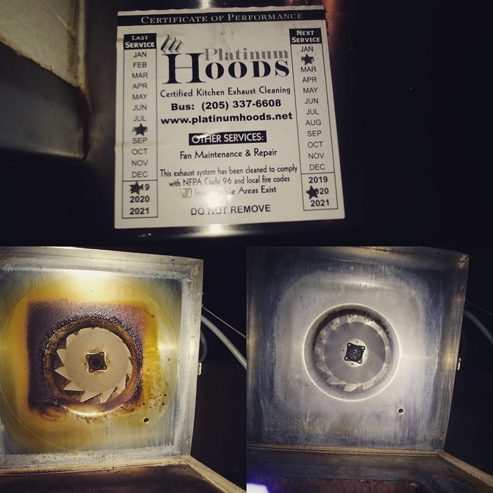 Each #kitchenexhaustcleaning includes the hood, filter, fan, ductwork, and mopping of the kitchen floor around the hood to leave no grease or footprints behind. We comply with NFPA Fire Code 96 and local fire codes, &amp; are licensed &amp; insured.  #hoodcleaning platinumhoods.net