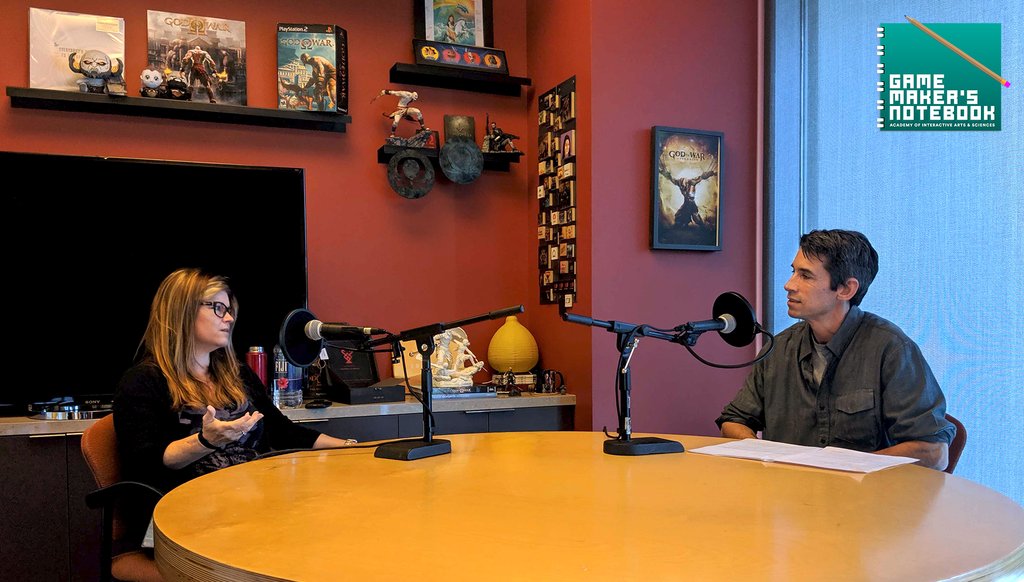 Official_AIAS's tweet photo. A new #GameMakersNotebook ep! Head of @SonySantaMonica, @StudstillS joins @insomniacgames' @igTedPrice to discuss the history of the studio, #GodofWar, the evolution in their studio culture, women in #gamedev, and the importance of community. Listen now: https://t.co/nkvCXAsuAs https://t.co/Z4N1FVjIjm