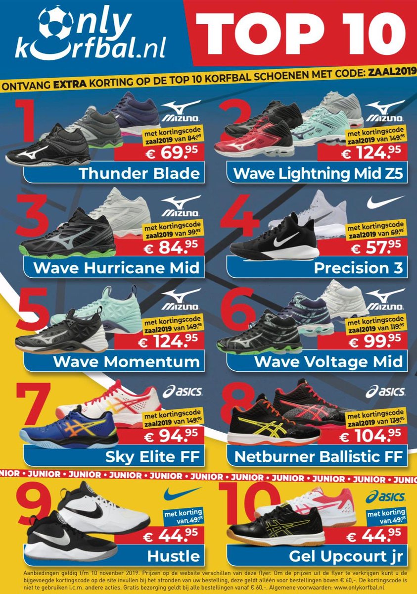 nkc51cs's tweet photo. In de bijlage de nieuwe flyer voor onze leden met de nieuwe collectie korfbalschoenen voor in de zaal.  
 
Jullie krijgen met de kortingscode zaal2019  € 5,- extra voordeel in de webshop van https://t.co/dMDSZJnK6J. https://t.co/6rzy66BYOK