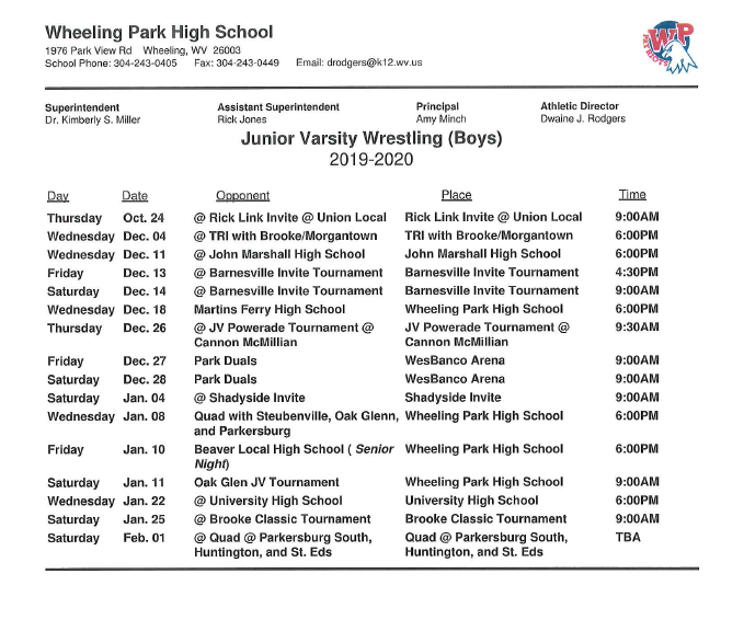 2019-20 varsity and jv wrestling schedule