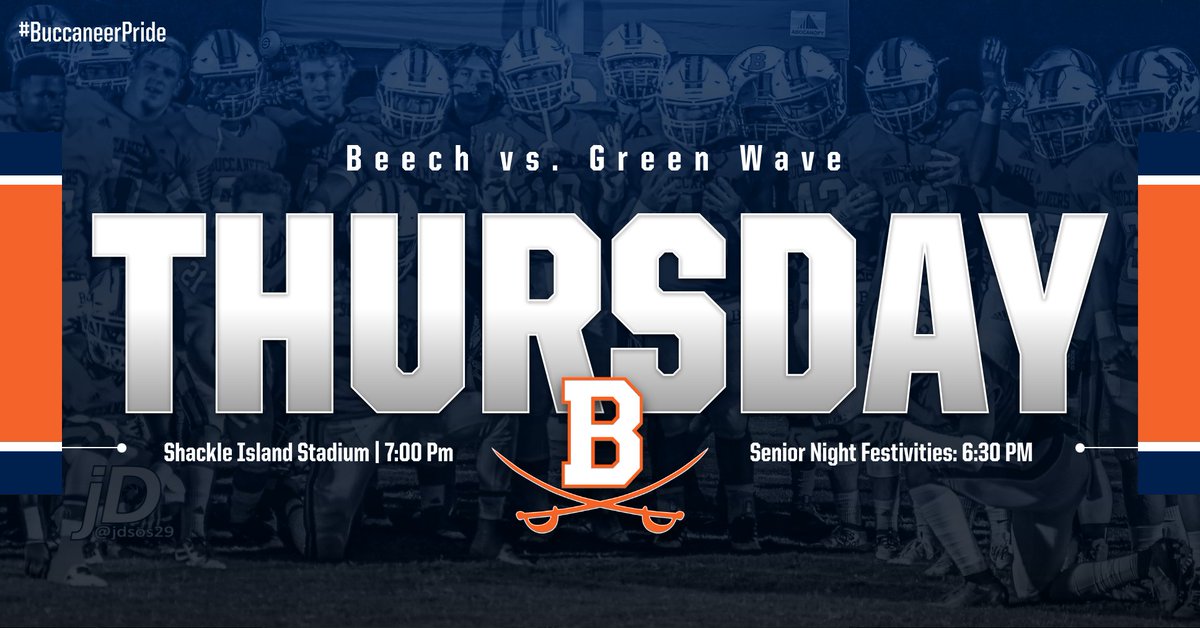 BeechFootball's tweet photo. ‼️ATTN. FANS‼️
Friday night's Region Championship has been moved to tomorrow night, Thursday Oct. 24!! Game time is still 7:00 PM, with Senior Night festivities starting at 6:30, and tailgating will begin at 4:30! #BuccaneerPride #ThursdayNightFootball https://t.co/5HhMSowz3K