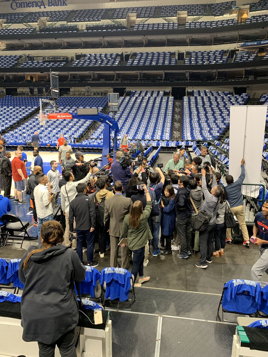 S_Fusaro's tweet photo. Lebron? No. Kawhi? No. This is the media contingent, mostly from Japan, to cover Rui Hachimuraβs first NBA Game. https://t.co/tDnrgXKPZe