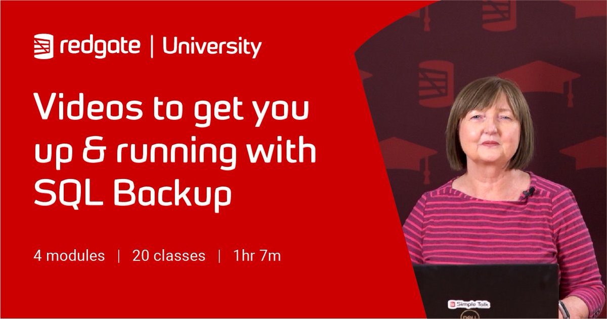 redgate's tweet image. New getting started courses on Redgate University! Come and check out the brand new course from @auntkathi to help you get up and running with the SQL Backup tool.
rd.gt/2oM761o #sqlbackup #redgateuniversity #learning #sql