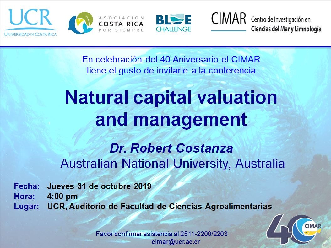El próximo jueves 31 de Octubre a las 4:00pm seguiremos celebrando nuestro 40 aniversario con una charla sobre valoración y gestión del capital natural a cargo del Dr. Robert Costanza. ¡Los esperamos!