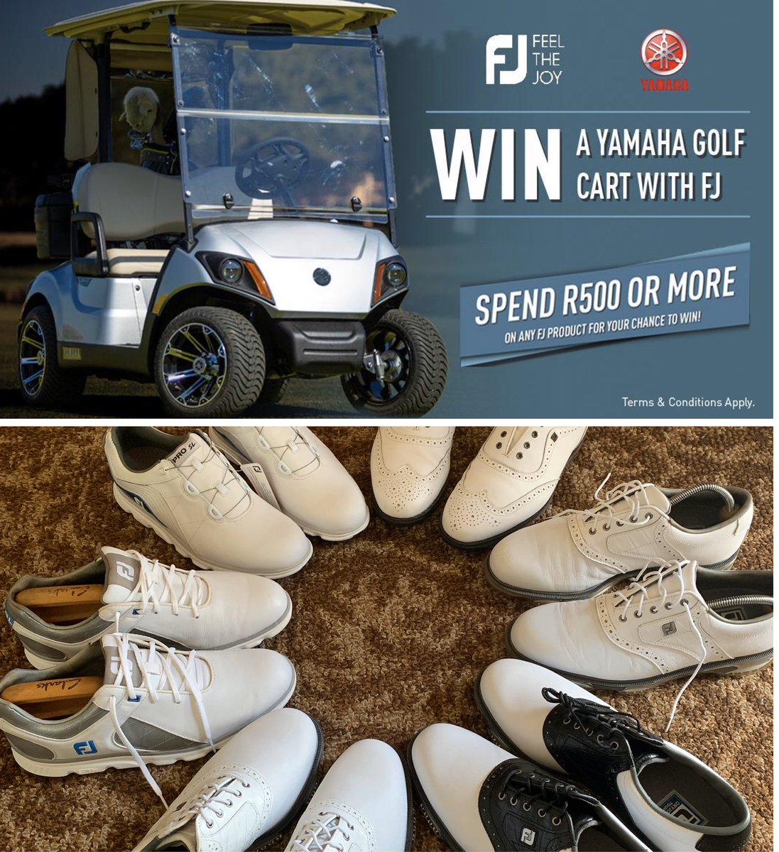 Mohammad_Mandhu's tweet photo. “Feel the Joy this golf season.  Spend R500 or more on any FJ product and you could drive away in your very own Yamaha golf cart” #FeeltheJoy #1ShoeinGolf #1GloveinGolf #1ShoeonTour 
@TitleistAfrica @FootJoy_Africa @FootJoy https://t.co/wXzFHnONsQ