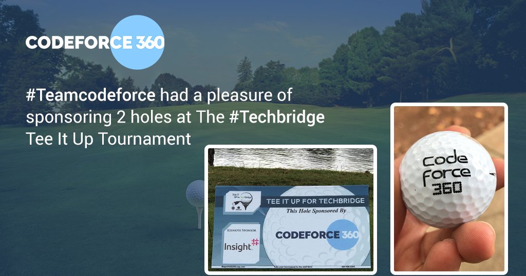 codeforce360's tweet photo. #Teamcodeforce had a pleasure of sponsoring 2 holes at The #Techbridge #teeitup Tournament on 21st Oct, Thanks for the opportunity. It was a great event Mark Farbman, Laura Miller, Ky Harrison. Thanks to everyone who stopped by at our booth.
#givingback #servinglocally https://t.co/6xgtbXHLAn