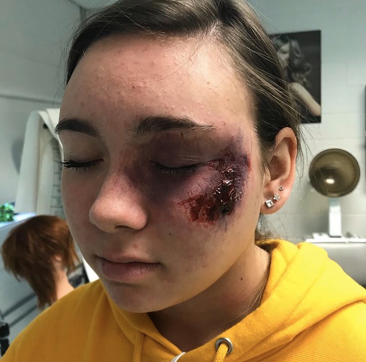 hcwethenorthend's tweet photo. The HC hairstyling and makeup class is prepping for Halloween. It’s a GORY good time! #WeTheNorthEnd #amazingmakeup #halloweenmakeup #lookinggood https://t.co/ooA8gO2FpF