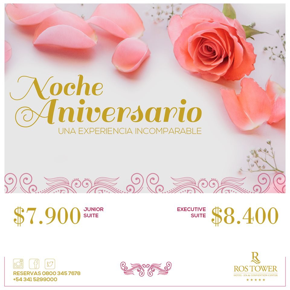 💘 En Rostower celebramos el amor 💘
Viví una Noche Romántica con tu pareja! ✨
.
Sabemos que te gustaría que este día tan especial para ustedes sea mágico e inolvidable, nosotros lo hacemos realidad! 🥂🌸
.
Reserva tu noche de aniversario y sorprendé a tu pareja
☎0800 345 7678