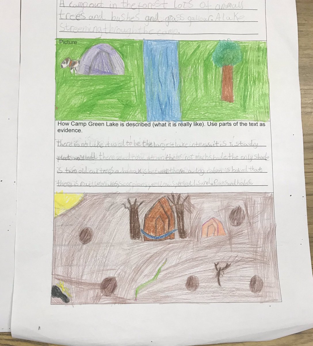 denbeathp5_6's tweet photo. Our novel ‘Holes’ is set in Camp Green Lake. We discussed how a name might be able to give us a clue about a place. First we imagined what it might be like and then read the description in the book. Most of us imagined a very different place from the description in the novel! https://t.co/BEICBvzhHx