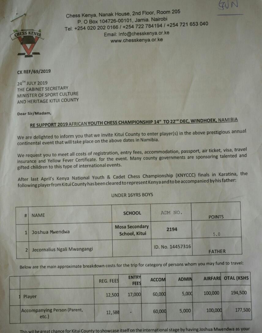JoseM254KE's tweet image. Below is needy joshua,16 yr old chess master from kitui, mosa sec,he is to rep Kenya in 2019 African youth chess championship in Namibia,he needs 374k,kitui county gvmnt has refused to support @MikeSonko @ItsMutai @Crazy_Nairobian @RobertAlai @bonifacemwangi