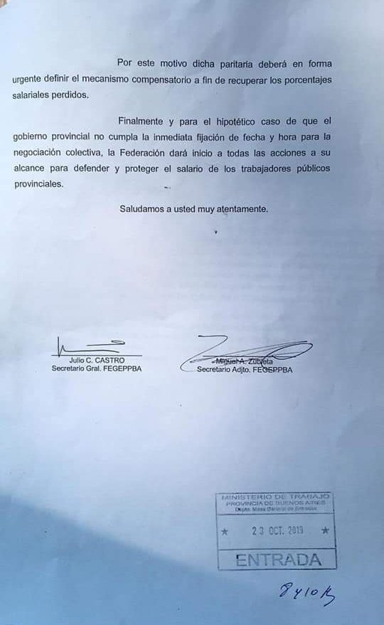 SindicatoDSalud's tweet photo. ➡️ #Ahora: #EstatalesParitarias La @FEGEPPBA presentó 📝 formalmente un nuevo pedido de apertura de paritarias urgente a🏢 @TrabajoPBA en #LaPlata https://t.co/MrVqAw9npK