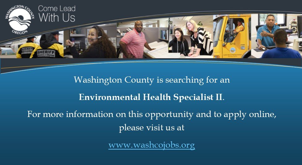 Are you passionate about promoting and protecting the health of the public? Join Washington County's Environmental Health team as an Environmental Health Specialist II.
Visit washcojobs.org.#careeropportunities #EnvironmentalHealthSpecialist  #PublicHealth