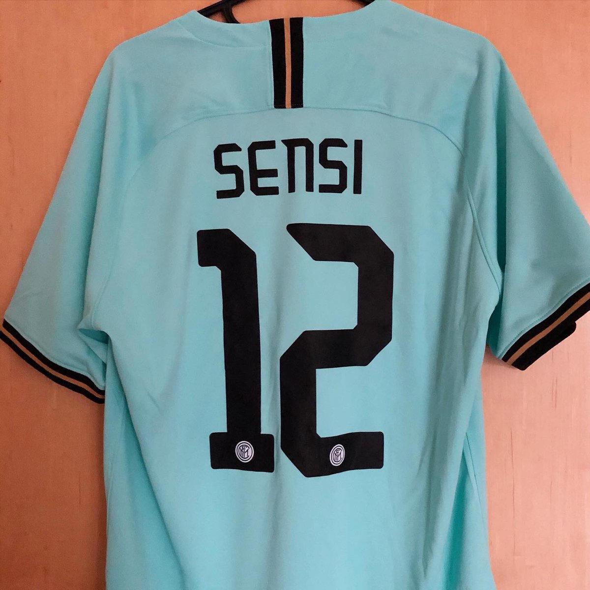  @InterAway Kit, 2019/20NikePersonalised:  @stefanosensi12 It’s an in-or-out kind of night for Inter in the UCL. We need something for good luck. Today’s choice is a stunner, Inter’s best shirt of the past few seasons, a wonderful gift from my friends Gianni and Giulia