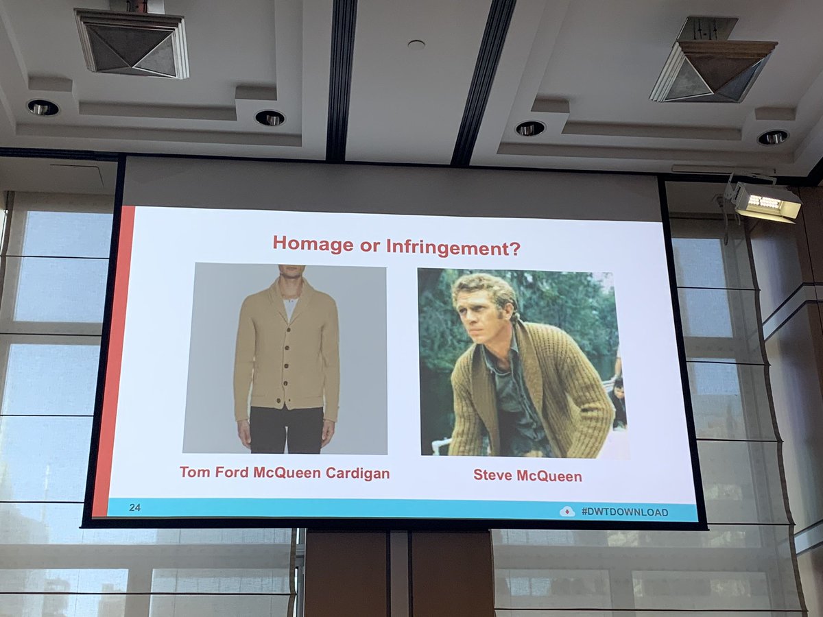 PoisonIVred's tweet photo. Copyright protection in a sweater? Sometimes, maybe, but this one? Not so sure because let’s face it, “it’s [just] a sweater, men wear it” - words of wisdom and common sense from Julie Zerbo @DWTLaw’s #dwtdownload https://t.co/W4AabsaXXu
