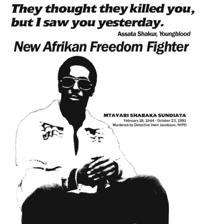 Haki_Shakur's tweet photo. 🗓 Sacrifice 📿 Afrikans don’t believe in Death, On this day The Shinning Black Prince of The Brooklyn RNA #BlackLiberationArmy Mtayari Shabaka Sundiata was assassinated by police in New York City on October 23, 1981! https://t.co/E1dgTflUCZ #mtayarishabakasundiata #BLA #FTL https://t.co/wM43eGD2Q1