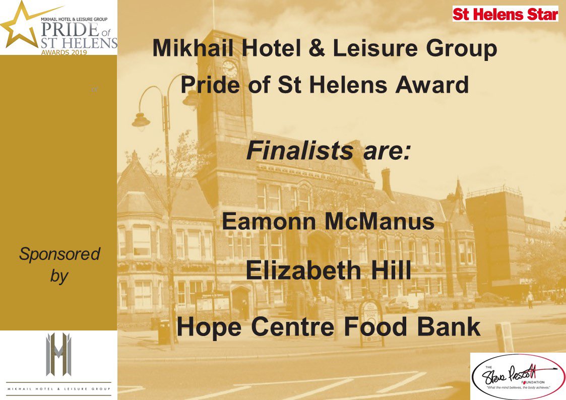 The Main Award of the evening! Who will be crowned #MikhailGroup <a href="/PrideofStHelens/">Pride of St Helens Awards</a> Congratulations to <a href="/Saints1890/">St.Helens R.F.C.</a> EamonnMcManus <a href="/ElizabethHillDD/">Elizabeth Hill Dance</a> <a href="/HopeStHelens/">The Hope Centre</a> Foodbank on reaching the final three! We will find out <a href="/saintsVIP/">Saints Hospitality</a> @twstadium 8th Nov