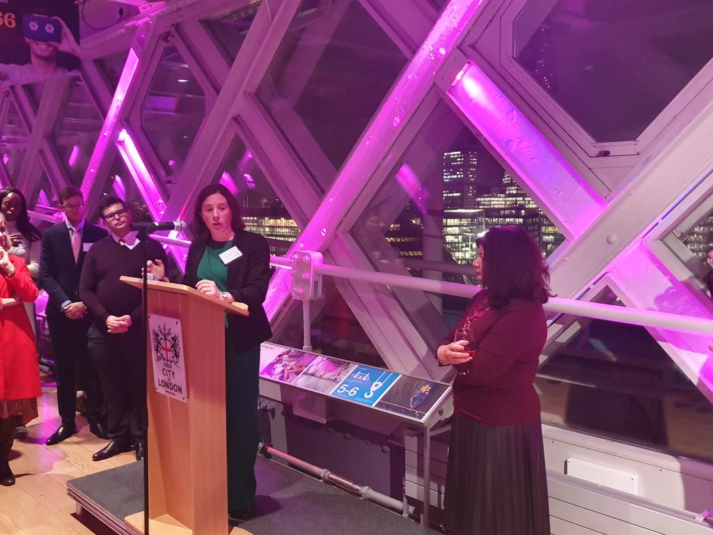 CleanAirFund's tweet photo. Executive Director @Jane_Burston addresses delegates of the #CleanAirSummit at the top of Tower Bridge, highlighting the importance of collaboration to reach #CleanAirForAll. With @MayorofLondon @UK100_ @Breathe_London and countless others https://t.co/aAxu4PjjXD