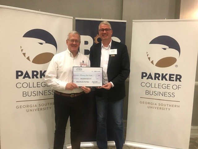 AUBER1947's tweet photo. Congratulations to @HicksCBER, director of @BallStateCBER, and his co-authors - Srikant Devaraj &amp; Pankaj Patel - for winning the 2019 Polzin Prize for Best Paper, titled "Must Access Laws for Opioid Prescription and County Gross Domestic Product.” https://t.co/OEXKAQL8RX