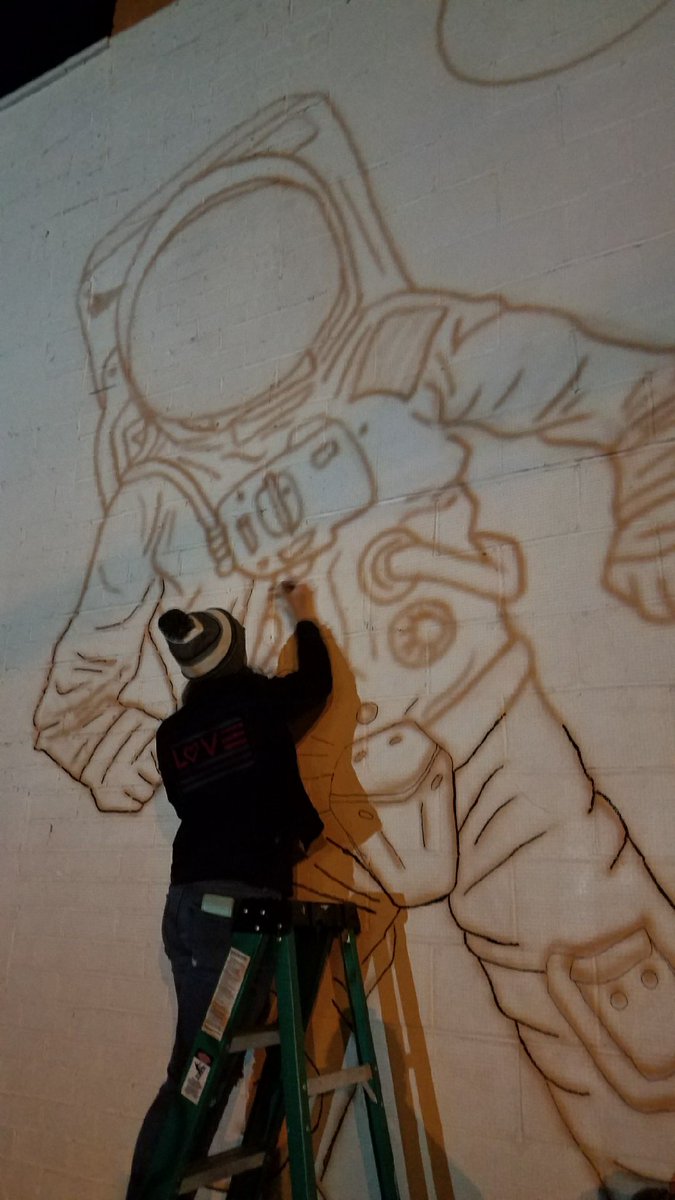 YSUscape's tweet photo. YSUscape has been busy preparing a space-themed mural located at the Nexus Sound Studio on Mahoning Avenue! 🌎 👨‍🚀 🌌 

This design was created by Lauren Boyce. We are excited to start painting this week! 🎨 https://t.co/RQg3ldqUPm