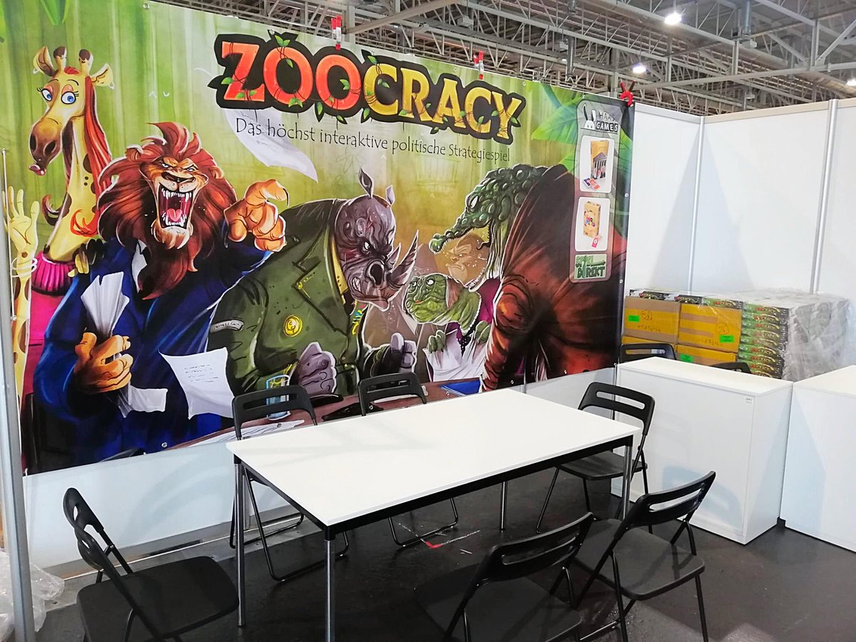 Alles präpariert für unseren Stand 5N124 auf der #spiel19 ab morgen in Essen. Kommt vorbei und probiert #Zoocracy     #EssenSpiel #SpielEssen
