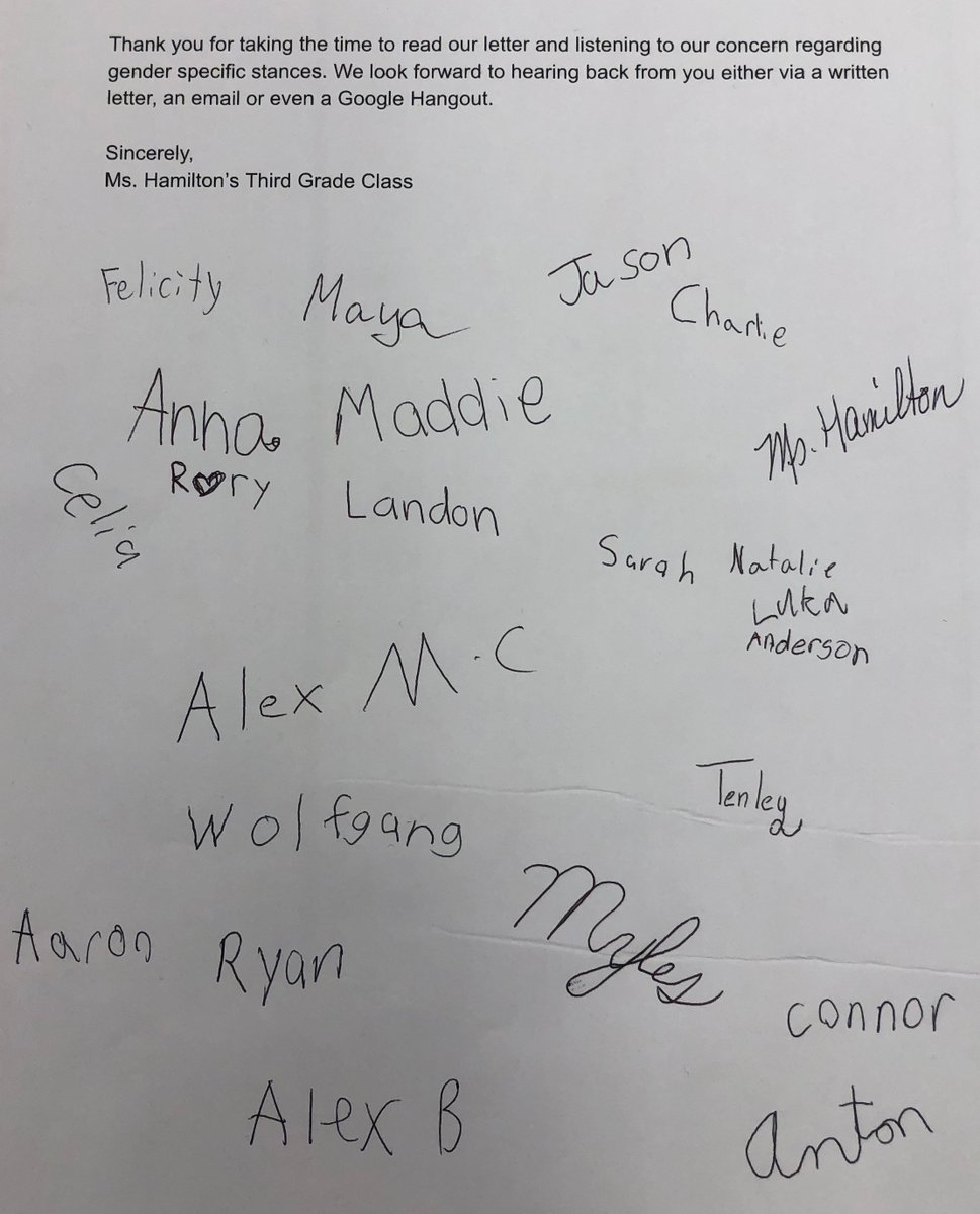 A 3rd grader <a href="/HopewellES/">Hopewell Elementary School</a> was uncomfortable with our Picture Day experience: there were gender-based poses, a big distinction between boys' neutral poses &amp; girls' "sassy" poses, and inaccurate gender inferences. Her class composed this letter to <a href="/Lifetouch/">Lifetouch</a>.📸 #advocacy #equity