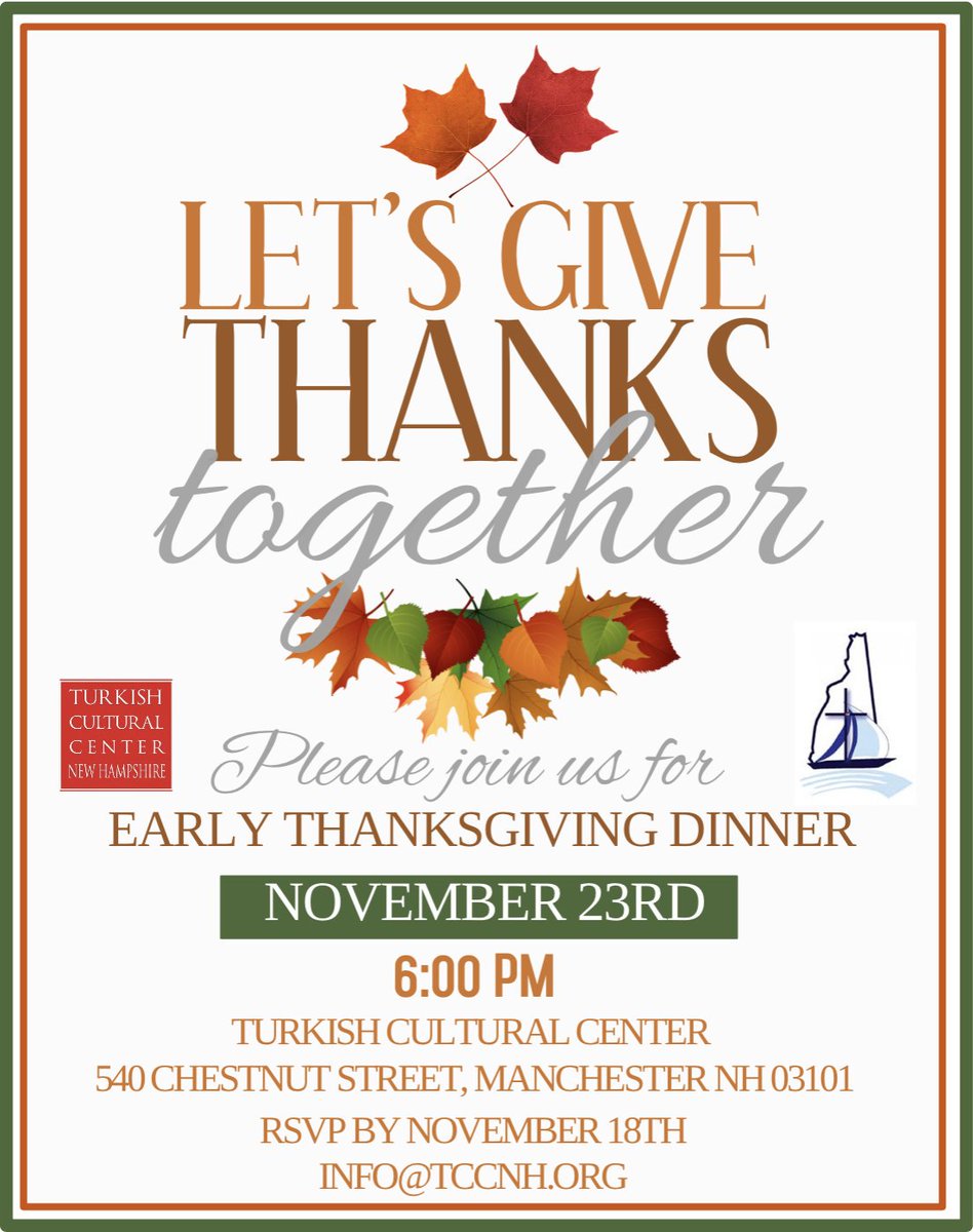 This year we will be hosting an Early Thanksgiving Dinner with @NHChurches on November 23 at 6:00pm. Please join us as we celebrate and enjoy Thanksgiving.