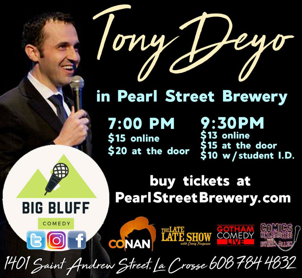 PearlStreetBrew's tweet image. Tony Deyo is hitting the Big Bluff Comedy stage Nov 23!

As seen on @ConanOBrien ,  The Late Late Show with Craig Ferguson...find out more bit.ly/2BB4K8m!

#partywithpsb #craftbeer #craftcomedy @tonydeyo #standupcomedy #comedy #standup #comedian #funny #comedyshow