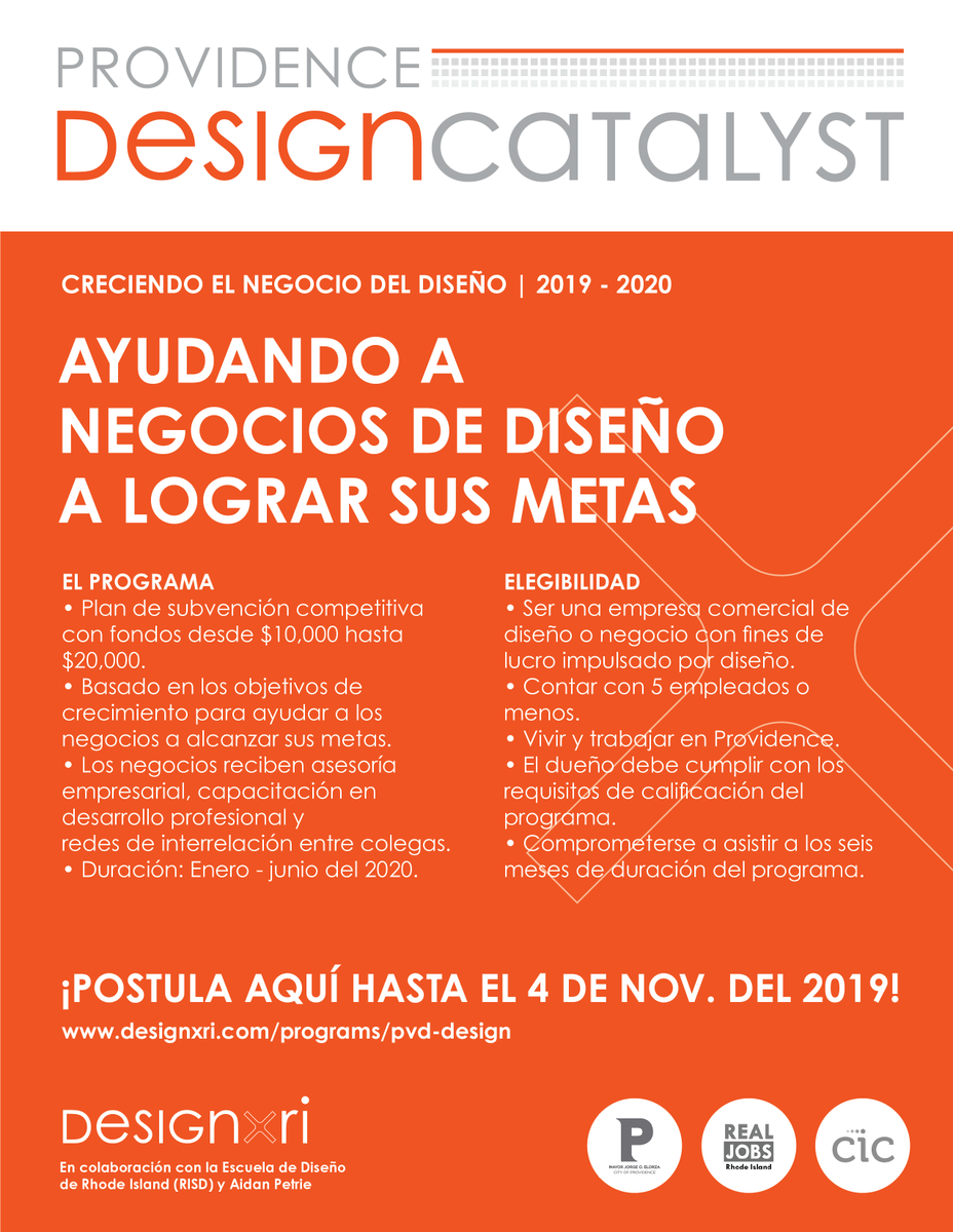 Grow your design business! PVD Design Catalyst helps small biz grow w/ 10k-20k funding, 1:1 biz mentorship &amp; workshops. Open to low-income, design or design-related businesses who live &amp; work in PVD. Apps close 11/4 6 p.m. EST! Apply TODAY: bit.ly/pvddesigncatal… <a href="/DESIGNxRI/">DESIGNxRI</a>
