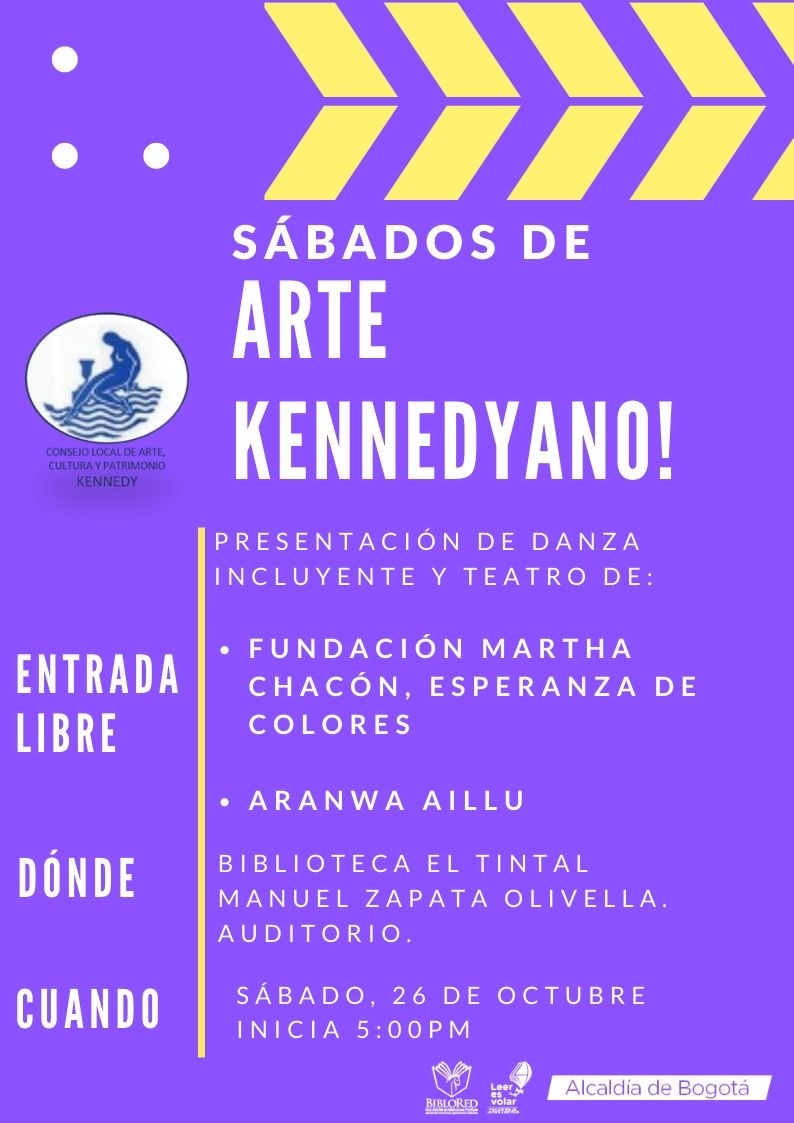 Kennedycultural's tweet photo. El Consejo Local de Arte, Cultura y Patrimonio invita a que disfruten con la franja de Sábados de Arte Kennedyano, éste 26 de octubre con muestras de danza incluyente y teatro. Los esperamos! #CiudadparalaCultura #MovidaLocal https://t.co/qRFVnhmVqF