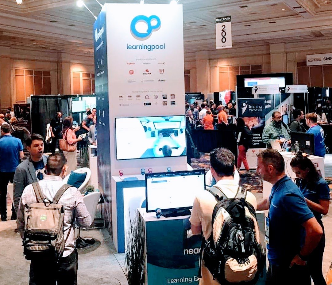 LearningPool's tweet photo. Great first morning at #DevLearn - come visit the team at booth 209 and find out how Learning Pool can power your e-learning.  We’re ready to demo #LRS #LXP #Adapt and #CustomContent solutions for #LnD. Get there soon enough and we’ve even got some goodies to give out! https://t.co/iqpcGlWcl9