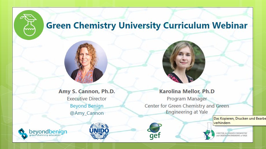 Great #GreenChemistry #webinar from @YaleGCGE and @beyondbenign today. They offer a free 27 lecture curriculum with 3 exams to teach at your university. Just go to global-green-chemistry-initiative.com/university-cur… to find out more. My friend @Carlos_Ocampo_L has already implemented it at @upbcolombia