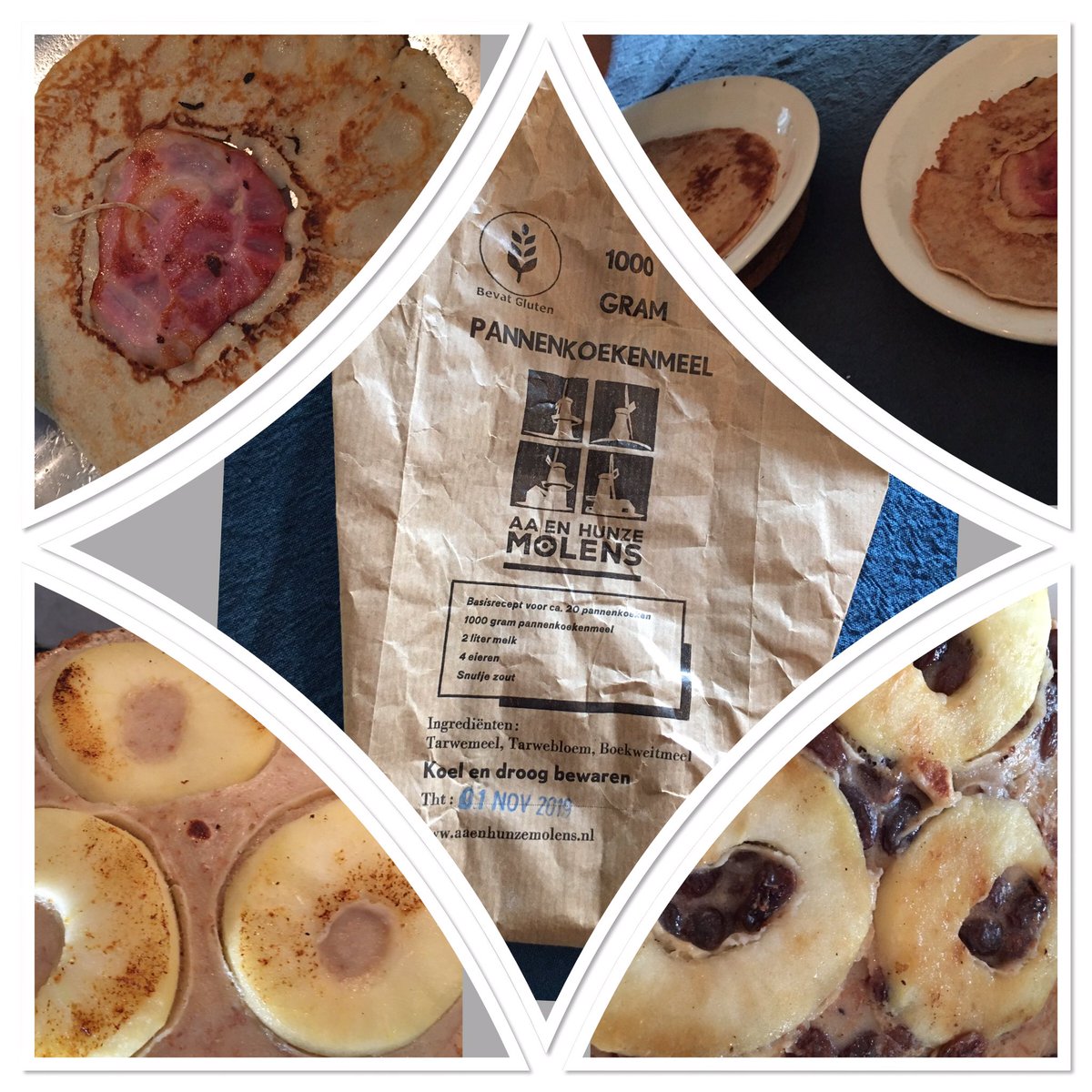 Mariska_Eggens's tweet photo. Vanavond het souveniertje van afgelopen zomer klaar gemaakt. Pannenkoeken van de AA en HUNZE molen in Rolde. Van een 1 kg mix zijn maar 2 pannenkoeken over. De 4 mannen hadden goede trek na het rooien van de zetmeelaardappelen 😃 https://t.co/Hn1M4Xtmq6
